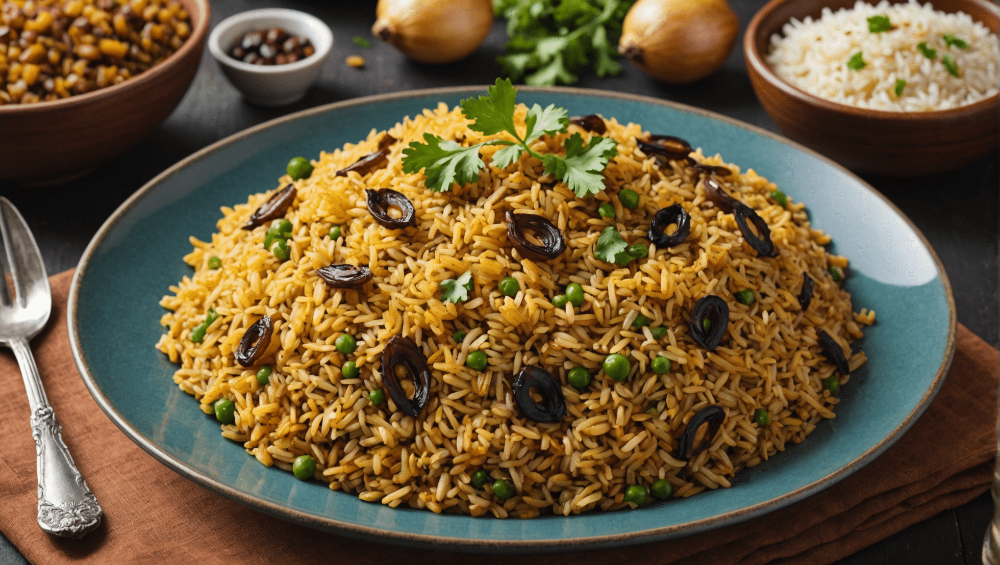 Rice and Lentil Pilaf with Fried Onions