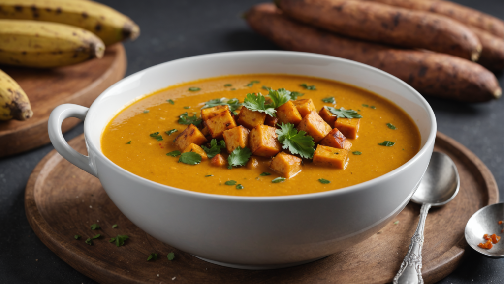 Roasted Plantain and Sweet Potato Soup