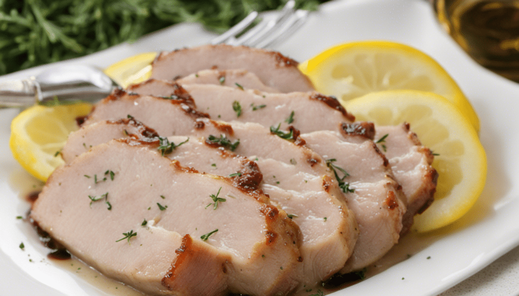 Roasted Pork Loin with White Wine and Lemon Sauce