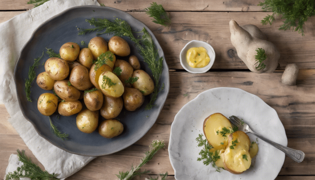 Roasted Potatoes with Yarrow Butter: Potatoes roasted to perfection and topped with a yarrow infused butter.