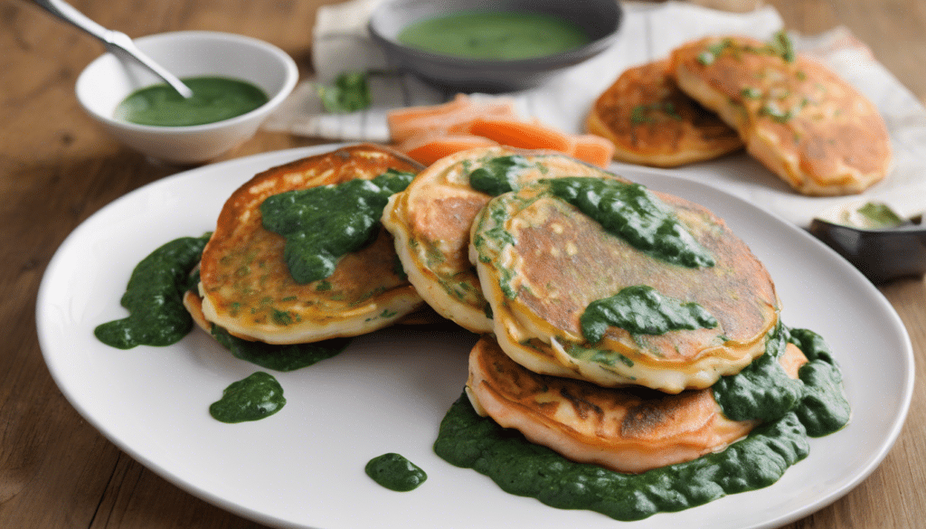 Salmon Pancakes with Spinach Sauce