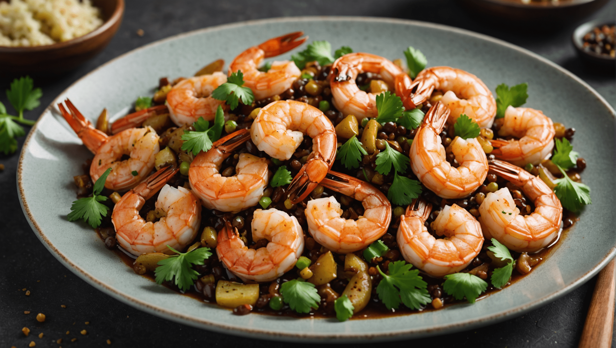 Sauteed Shrimps with Cubeb Pepper and Garlic