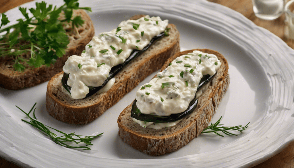 Smoked Eel with Cream Cheese and Chives on Rye Bread