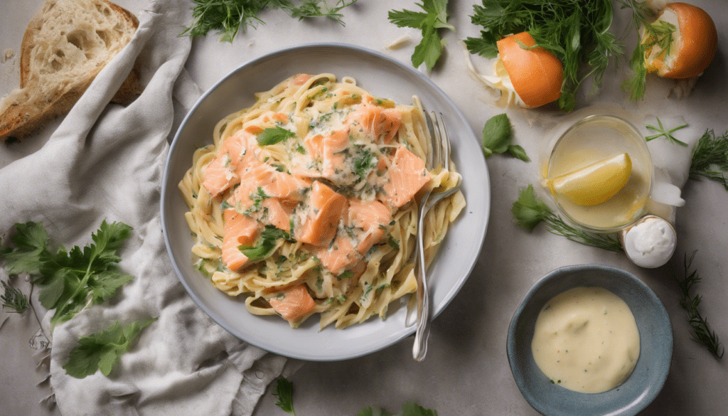 Smoked Salmon Pasta with Cicely and Cream Sauce