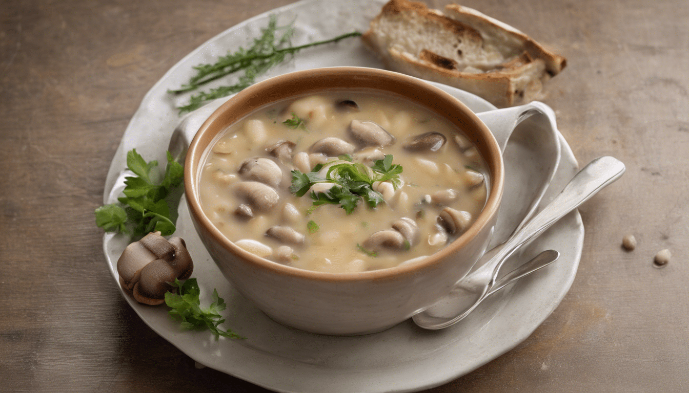 A bowl of steamy soybean and mushroom soup.