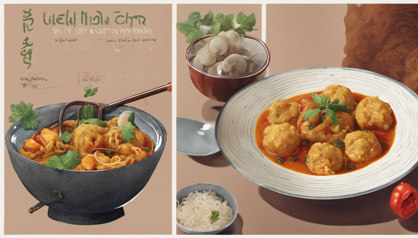 Spicy Curry with Wide Rice Noodles and Vegan Fish Balls