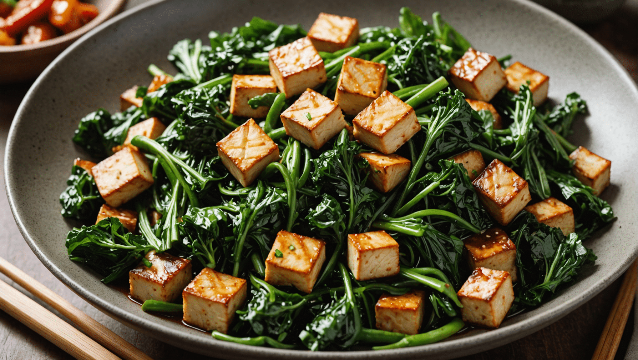 Spicy Mizuna Greens Stir Fry with Tofu