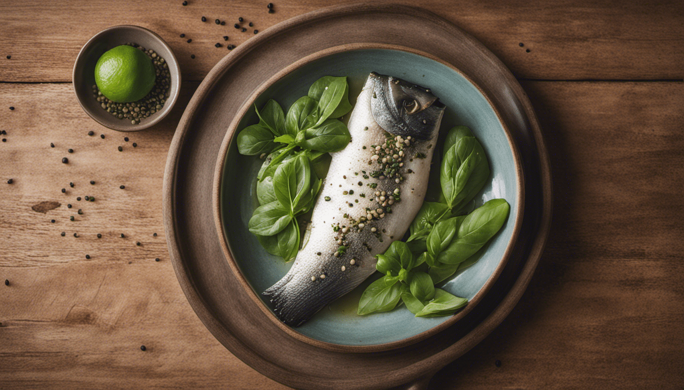 Steamed Sea Bass with Lime, Green Pepper, Basil, and Basil Seeds