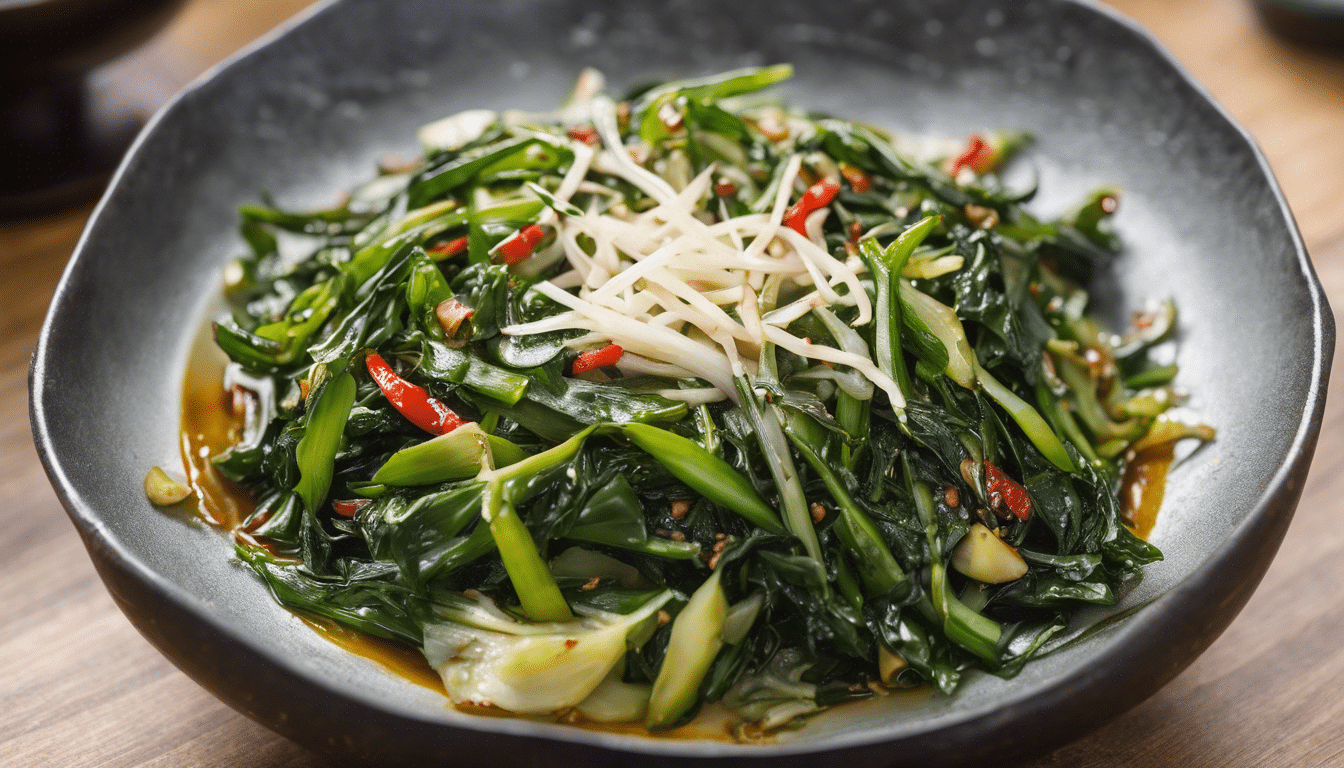 Stirfried mizuna greens with garlic and chili