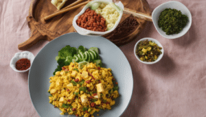 Tofu Scramble with Red Rice Powder