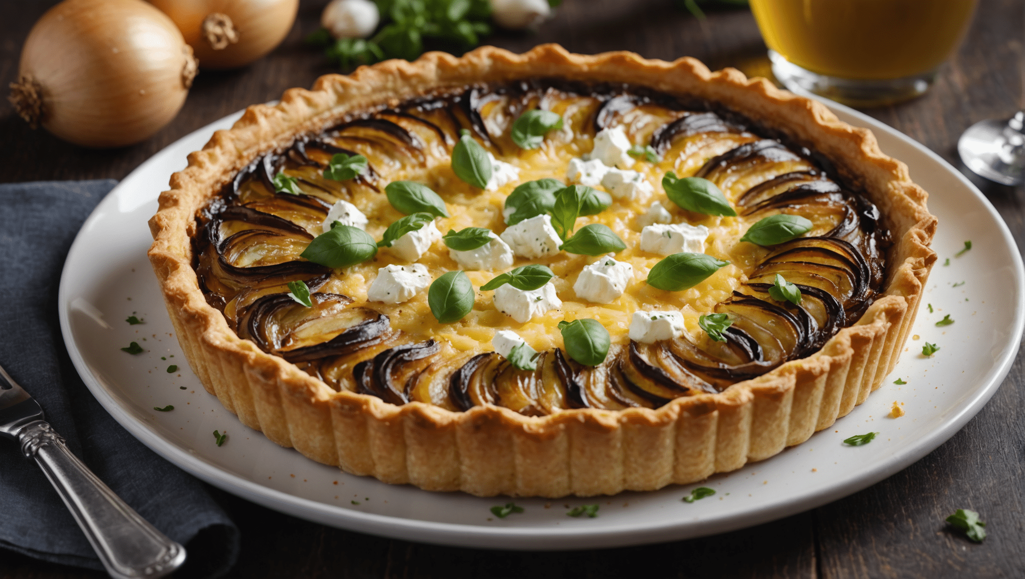 Torpedo Onion Tart with Goat Cheese