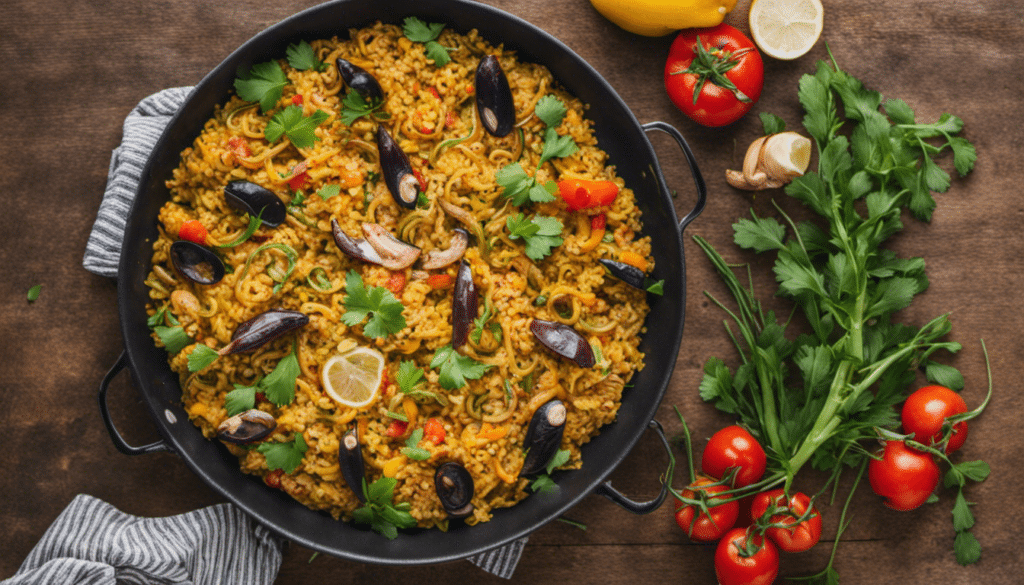 Vegan Brown Rice Paella with Vegetables and Mediterranean Spices