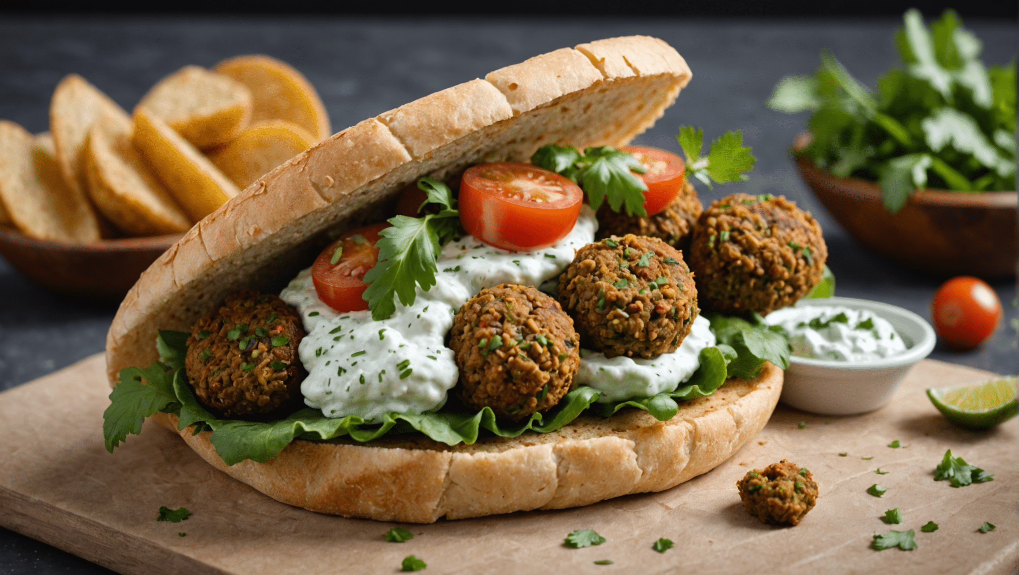 Vegan Falafel Sandwich with Tzatziki Sauce