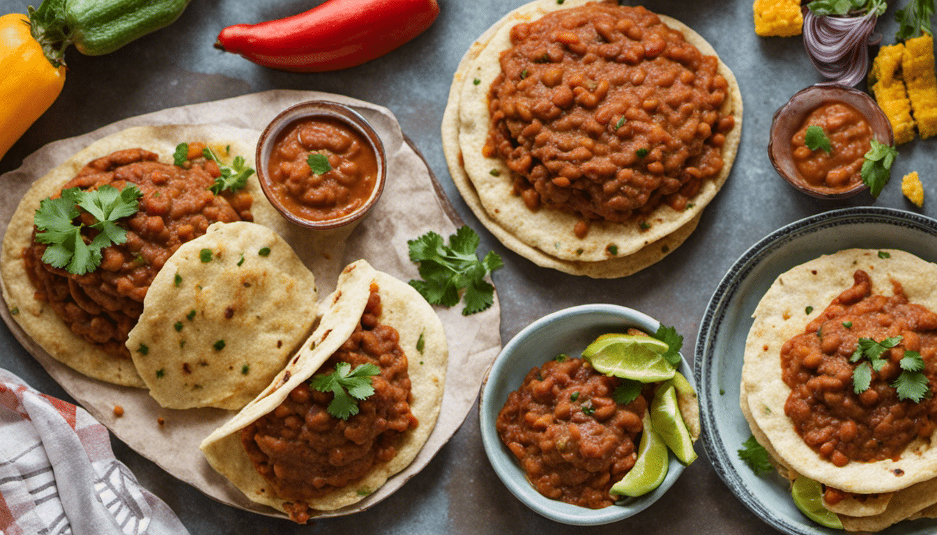 Vegan Gorditas with Squash and Refried Beans in Tomato Sauce