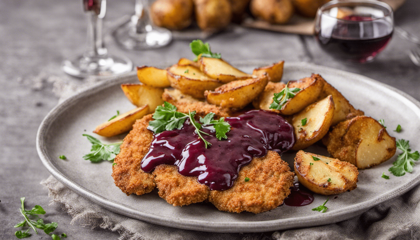 Vegan Schnitzel with Roasted Potatoes and Red Wine Sauce