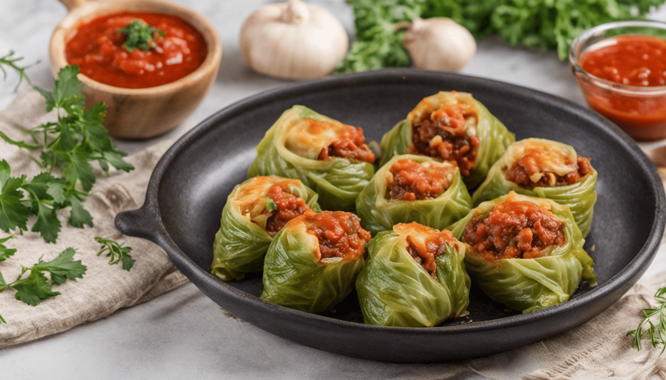 Vegan Stuffed Cabbage Rolls with Tomato Sauce