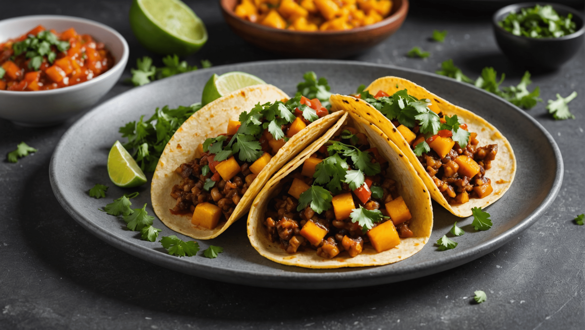 Vegan Tacos de Calabaza Asada con Salsa de Piña y Cilantro