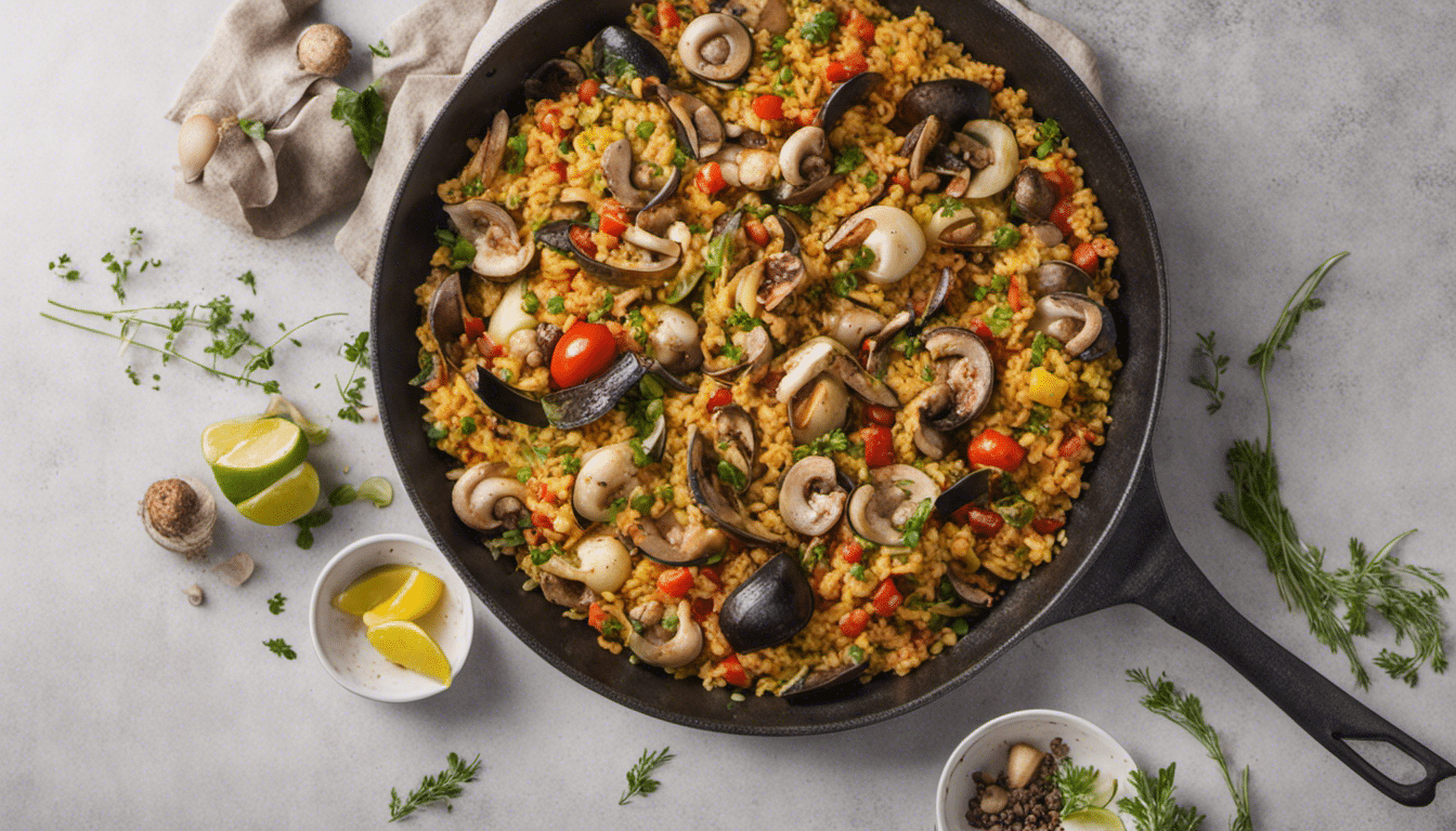 Vegetable and Mushroom Paella serves on a pan