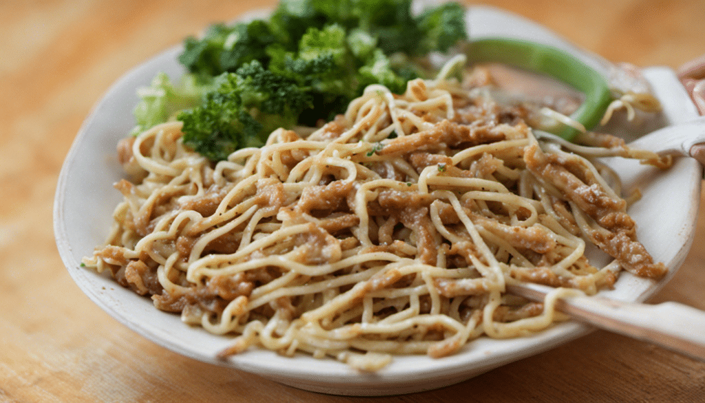 Vegetarian Spicy "Meat" Strips with Noodles