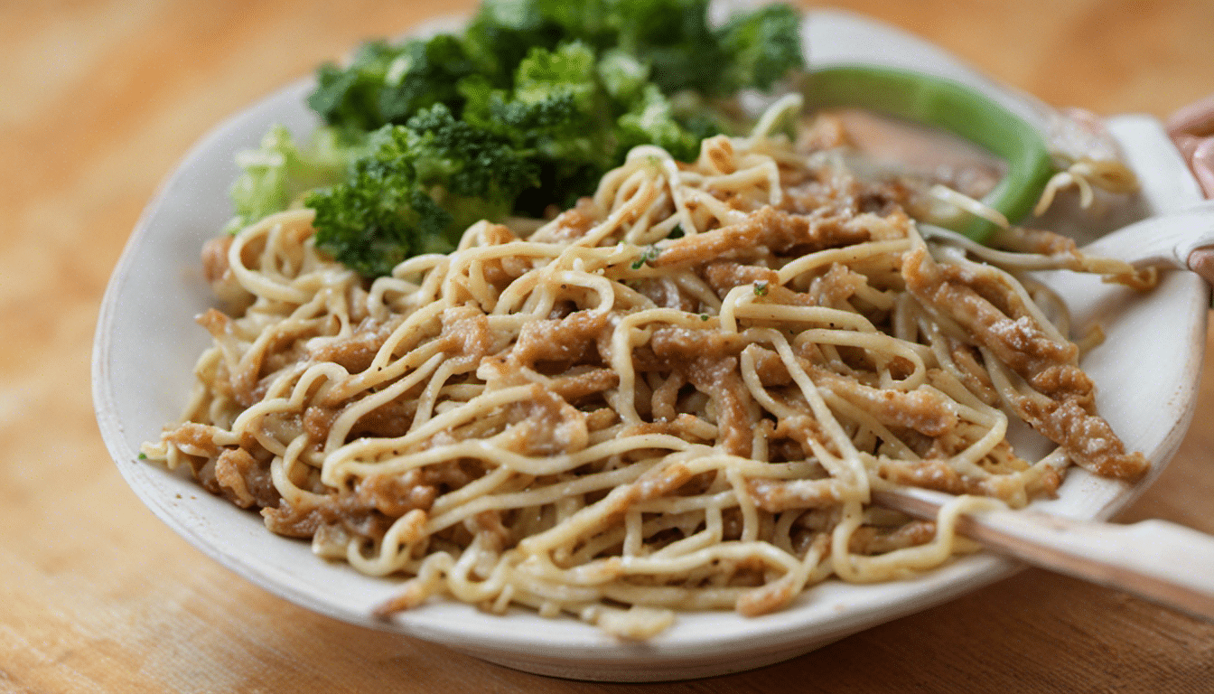 Vegetarian Spicy “Meat” Strips with Noodles