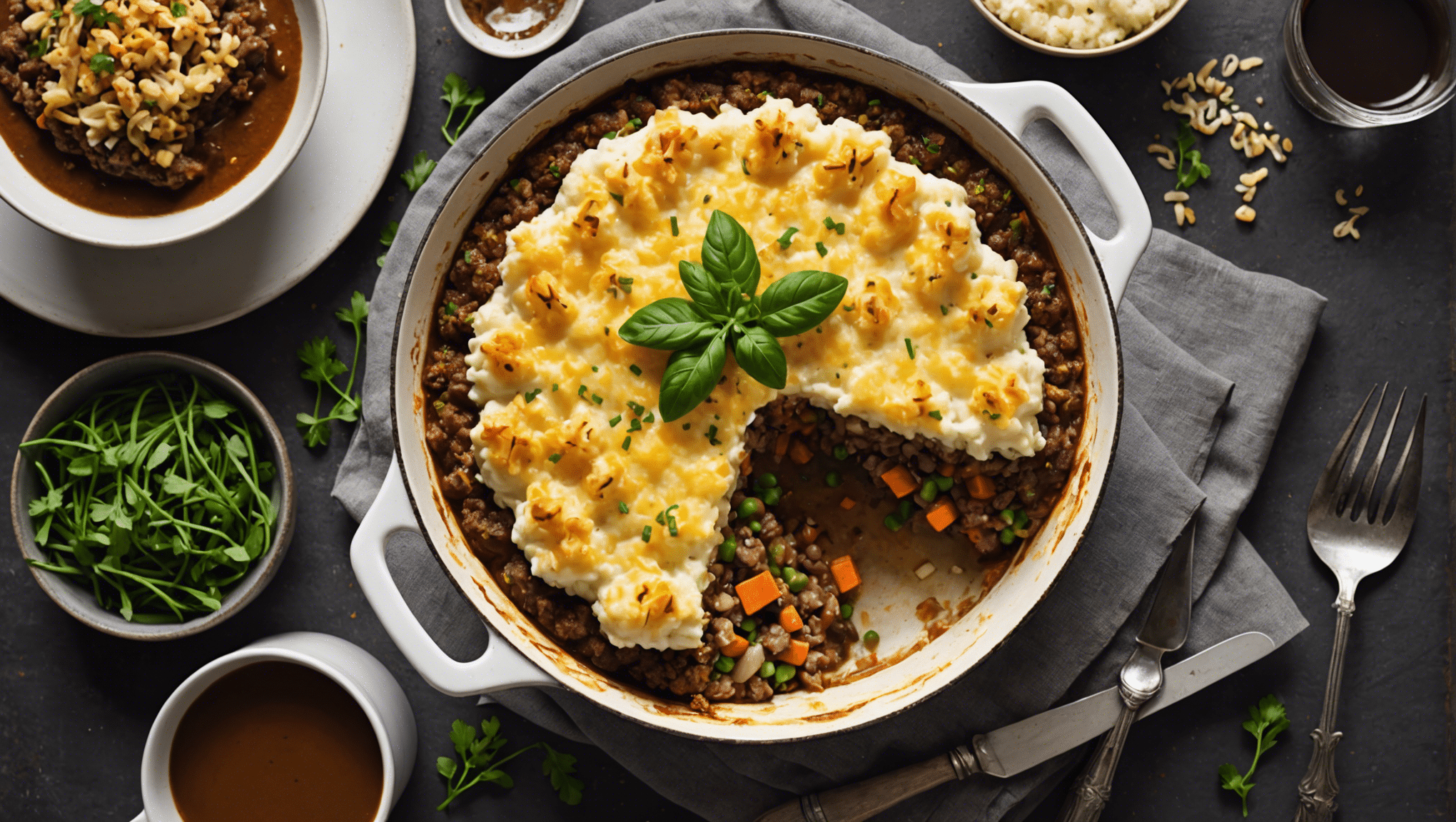 Veggie Shepherd’s Pie with Cheesy Cauliflower Mash, Crispy Onion Topping, and Herb Infused Gravy