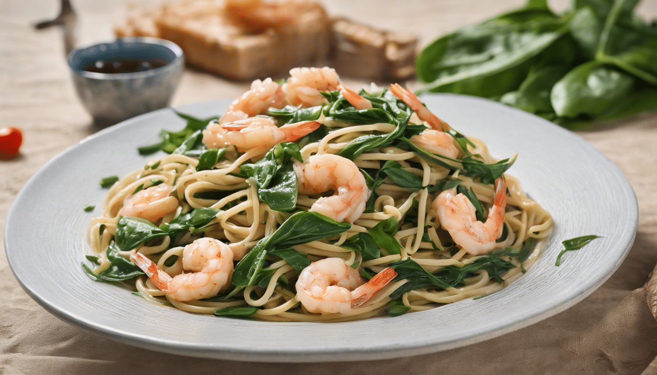 Water Spinach and Shrimp Pasta