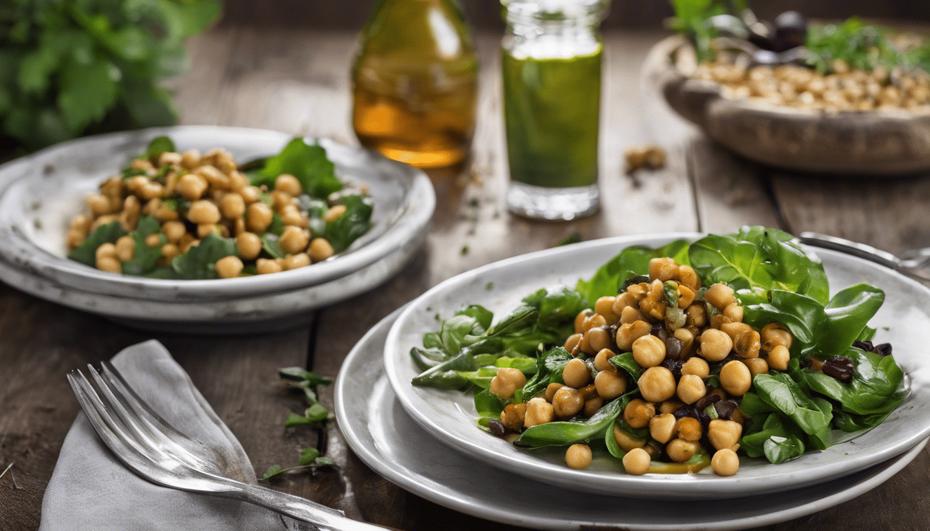 Waterblommetjie and Chickpea Salad on a wooden surface