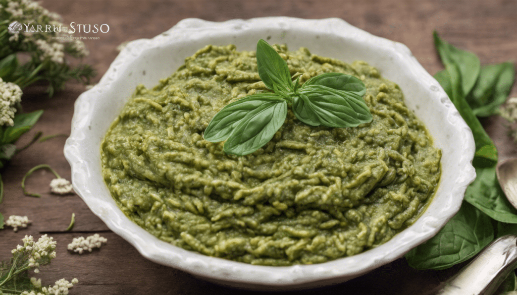 Yarrow pesto: Traditional pesto with a twist using fresh yarrow leaves instead of basil.