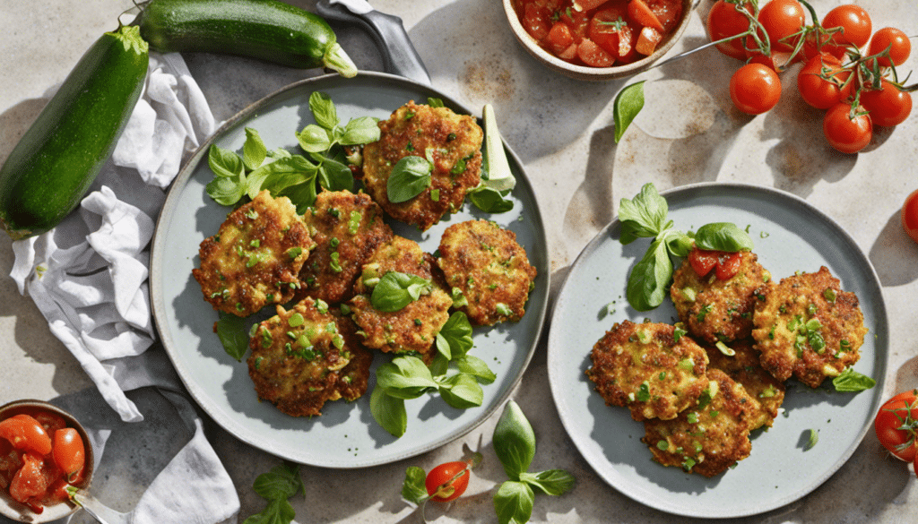 Zucchini and Feta Fritters with Zesty Tomato Salsa